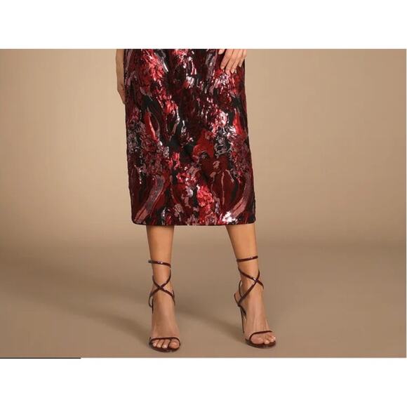 Lulu's Red Multi Sequin Midi Dress in Red sz S NWOT - Picture 4 of 13